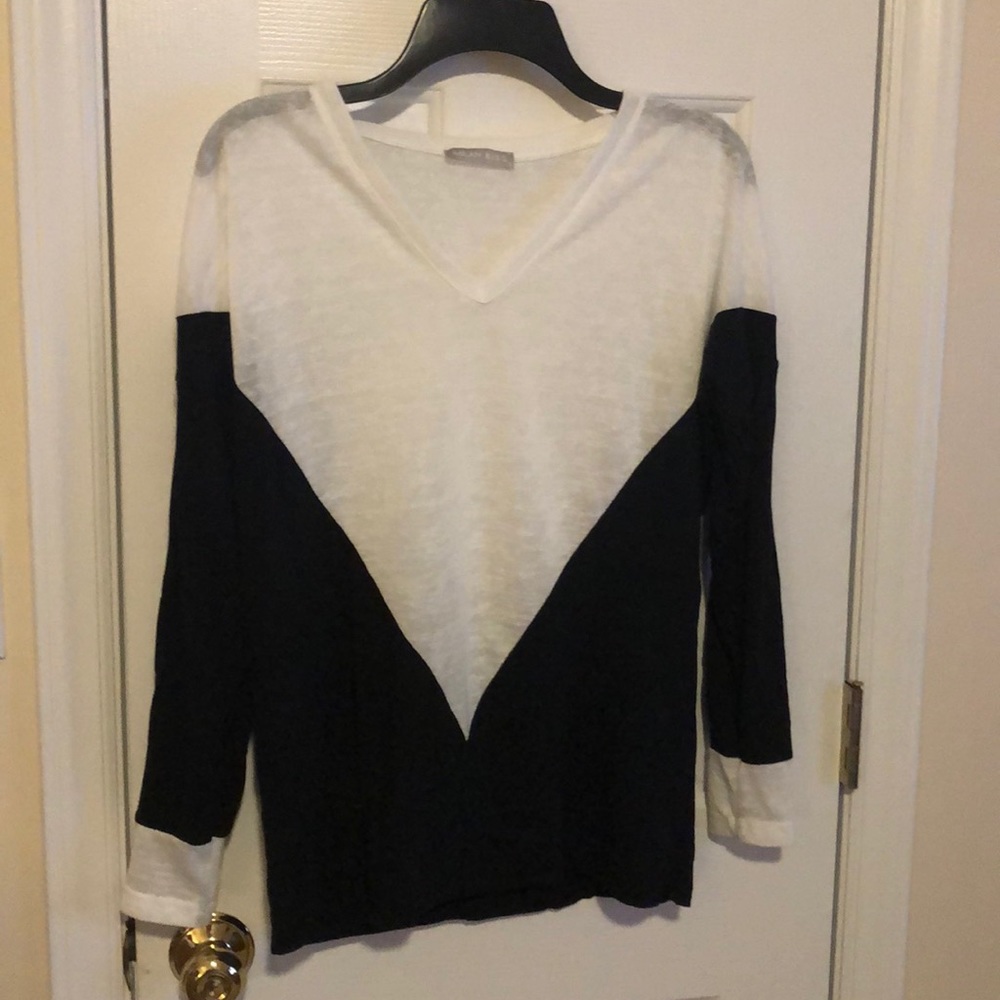 Black and white V-neck sweater